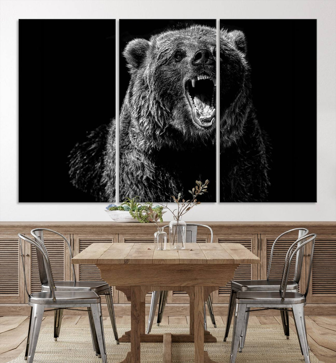 Black Grizzly Bear Canvas Wall Art for Farmhouse Wall Decor