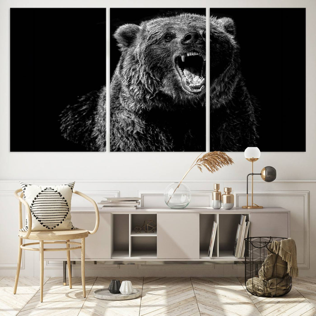 Black Grizzly Bear Canvas Wall Art for Farmhouse Wall Decor