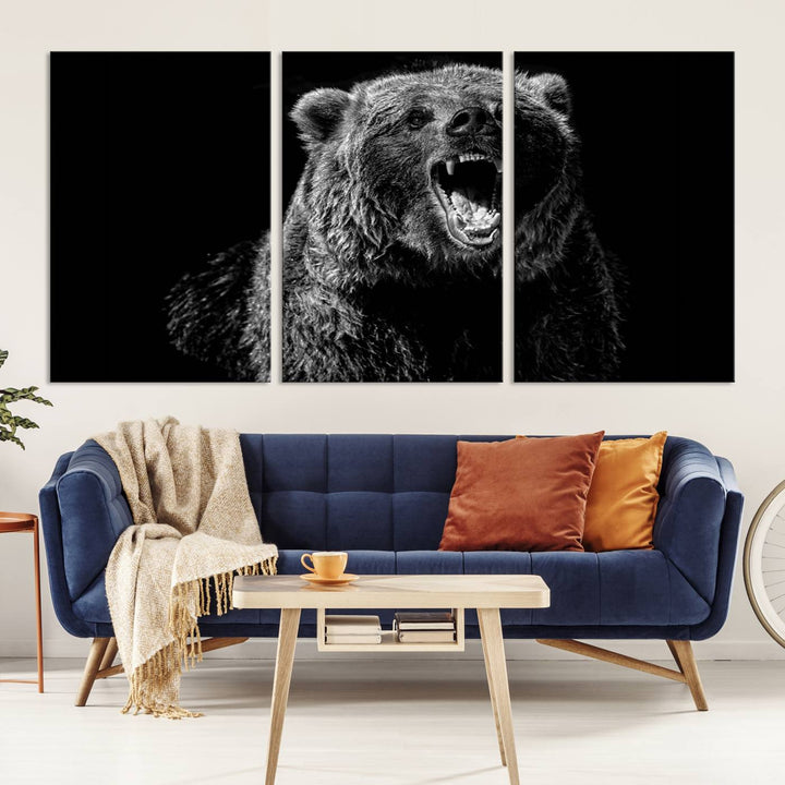 Black Grizzly Bear Canvas Wall Art for Farmhouse Wall Decor