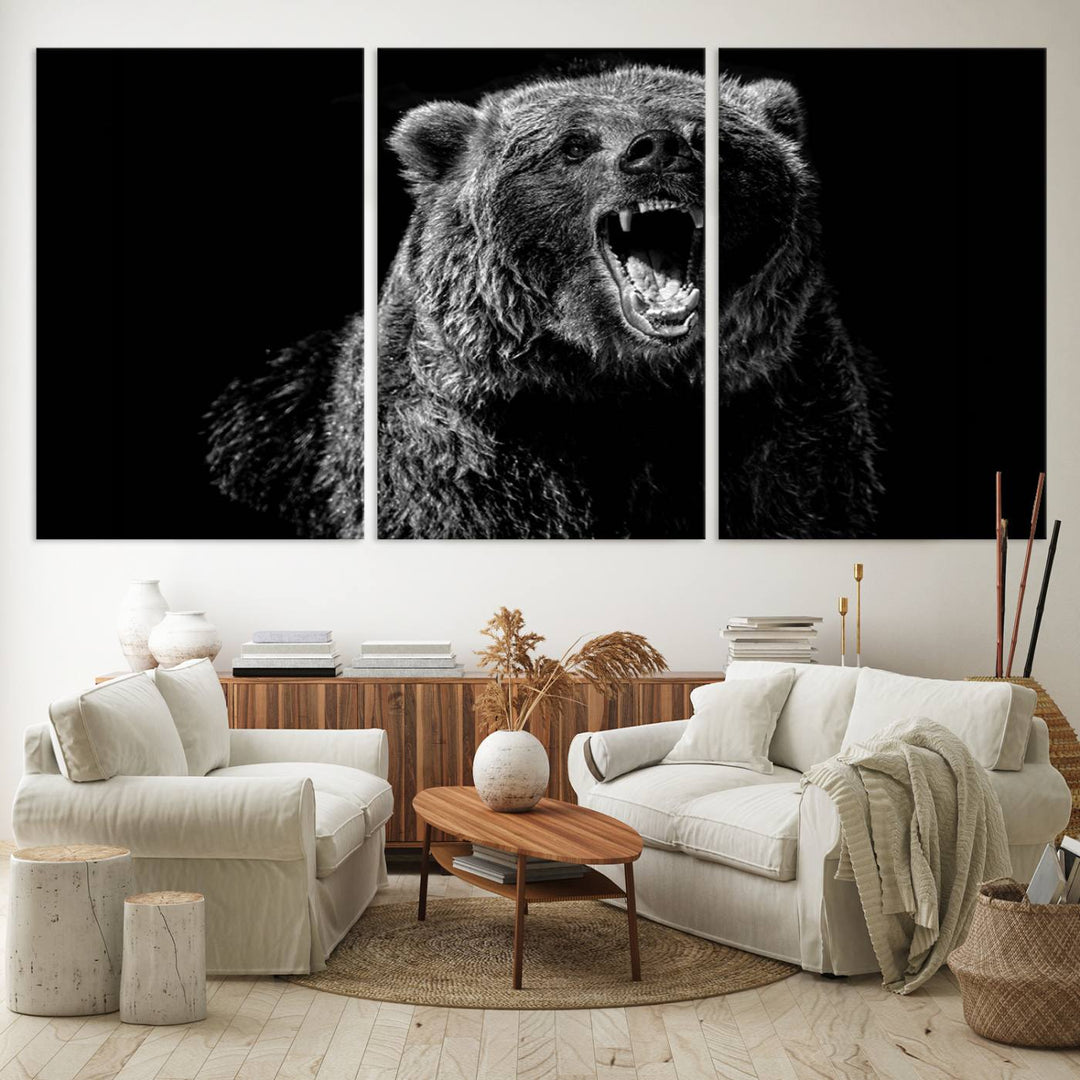 Black Grizzly Bear Canvas Wall Art for Farmhouse Wall Decor