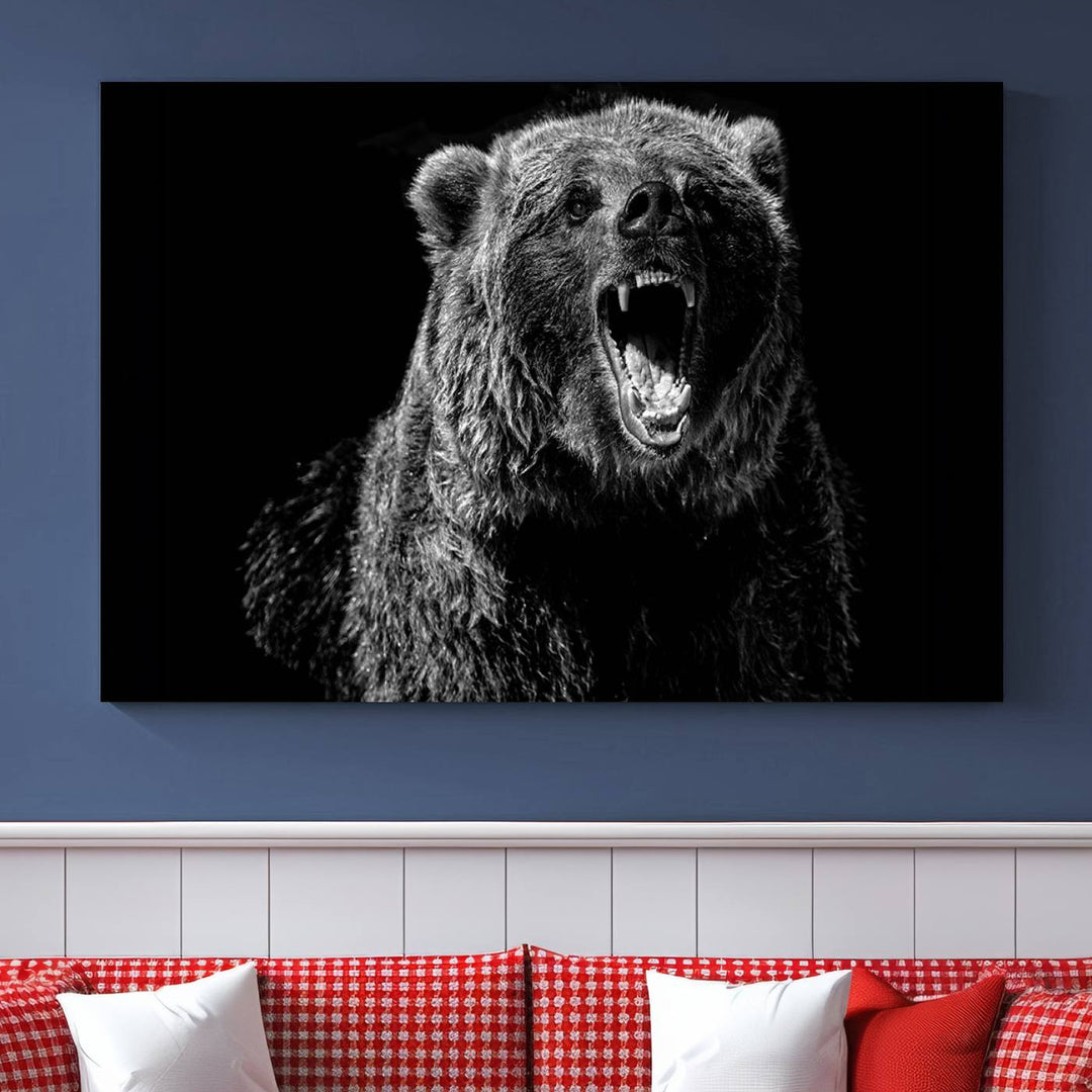 Black Grizzly Bear Canvas Wall Art for Farmhouse Wall Decor