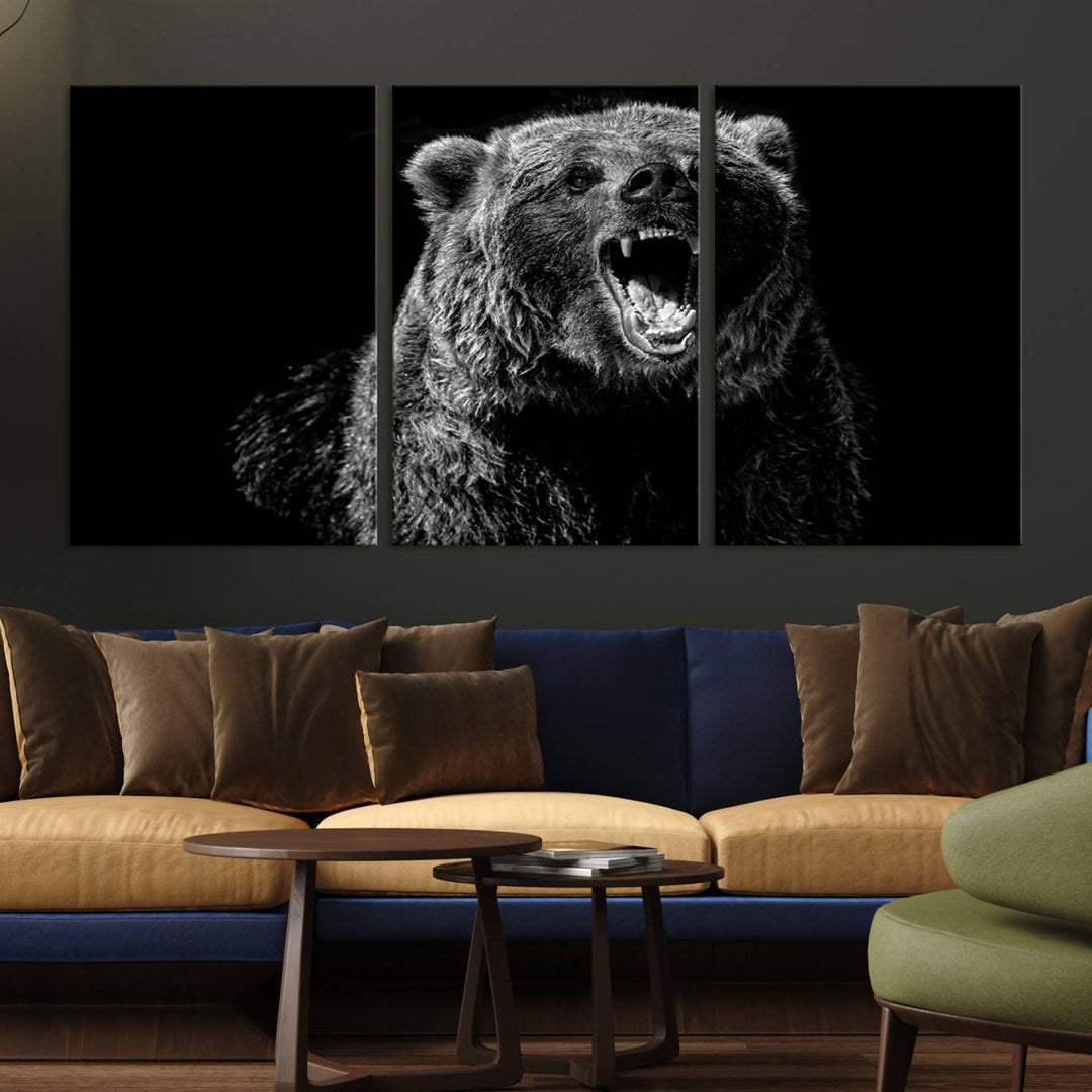 Black Grizzly Bear Canvas Wall Art for Farmhouse Wall Decor