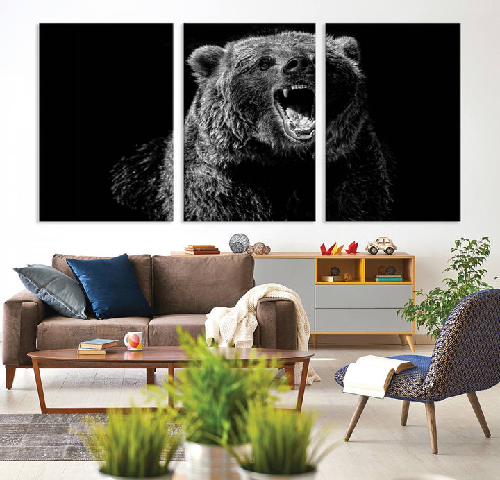 Black Grizzly Bear Canvas Wall Art for Farmhouse Wall Decor