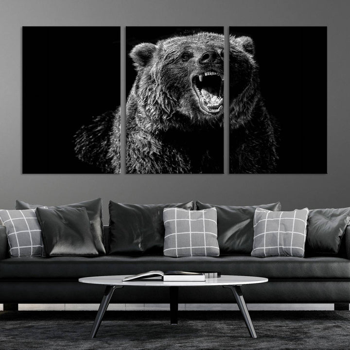 Black Grizzly Bear Canvas Wall Art for Farmhouse Wall Decor