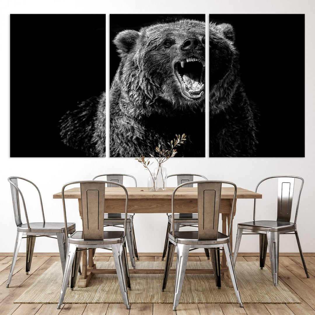 Black Grizzly Bear Canvas Wall Art for Farmhouse Wall Decor