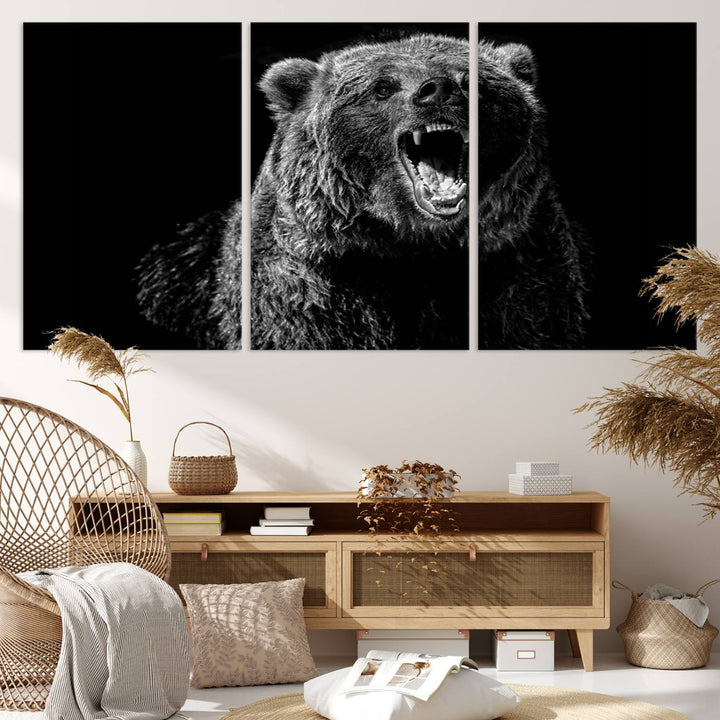 Black Grizzly Bear Canvas Wall Art for Farmhouse Wall Decor