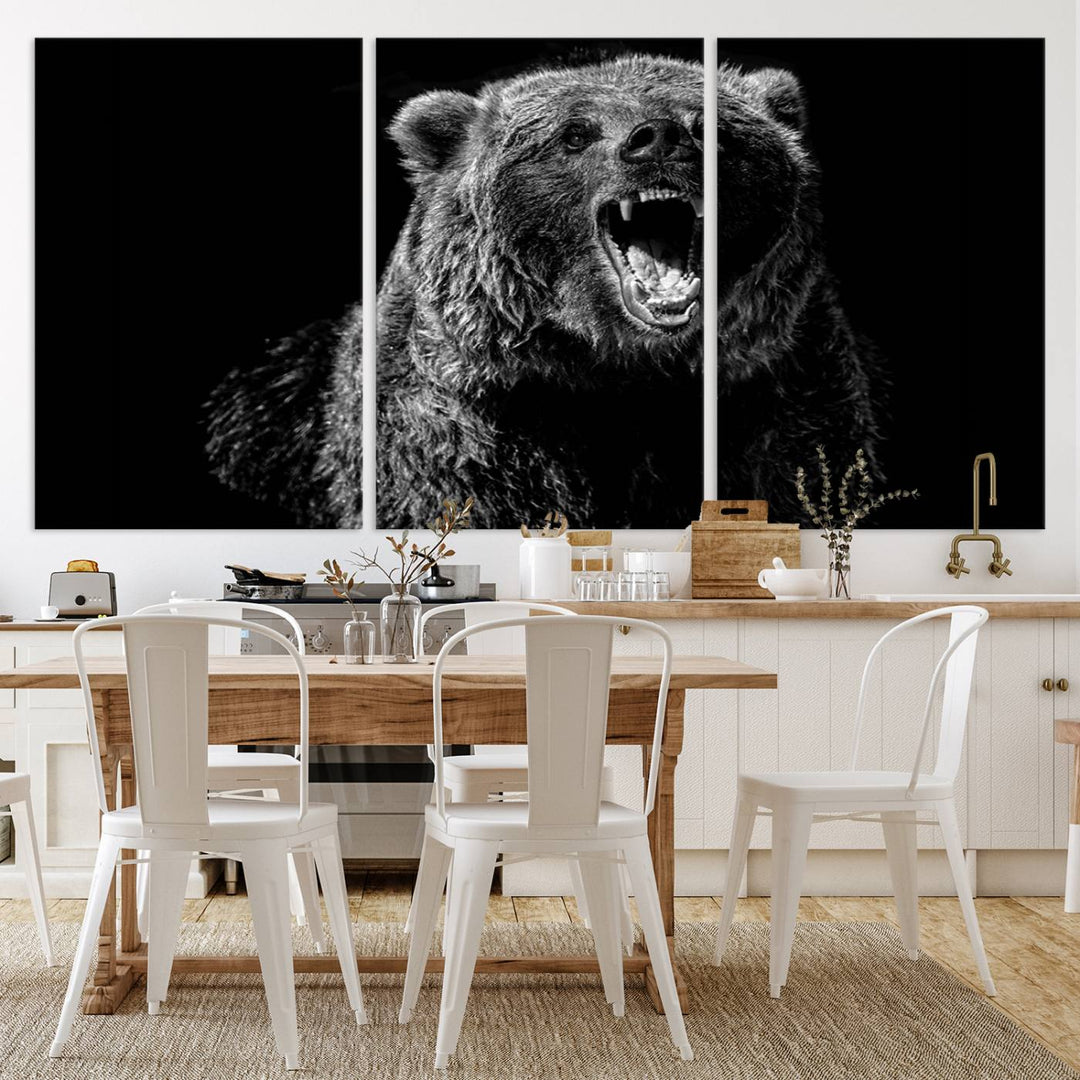 Black Grizzly Bear Canvas Wall Art for Farmhouse Wall Decor