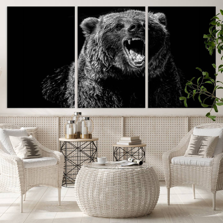 Black Grizzly Bear Canvas Wall Art for Farmhouse Wall Decor