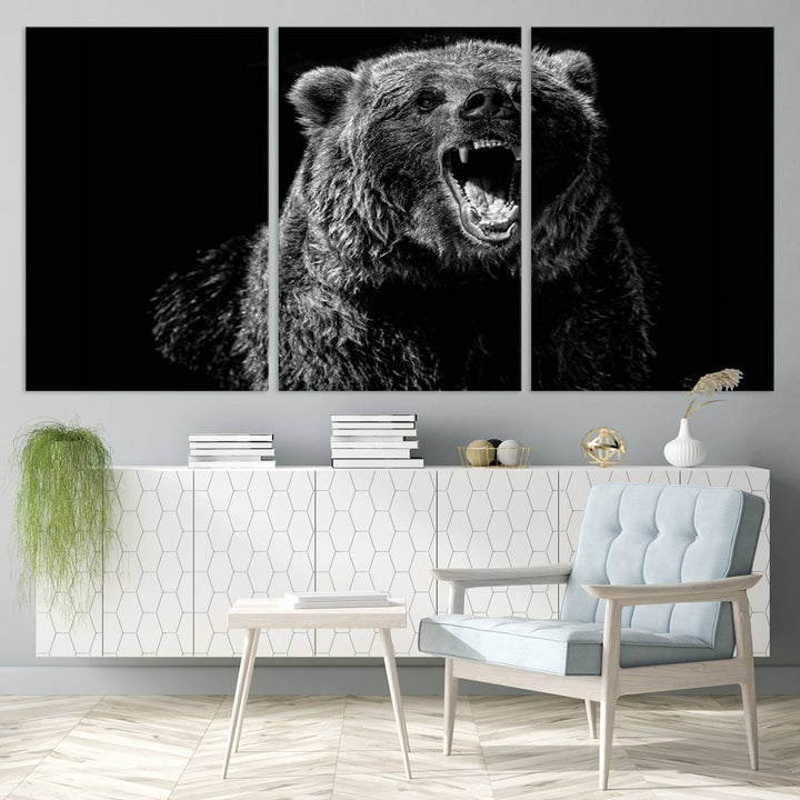 Black Grizzly Bear Canvas Wall Art for Farmhouse Wall Decor