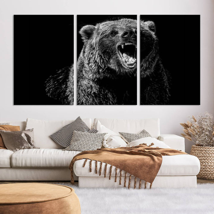 Black Grizzly Bear Canvas Wall Art for Farmhouse Wall Decor