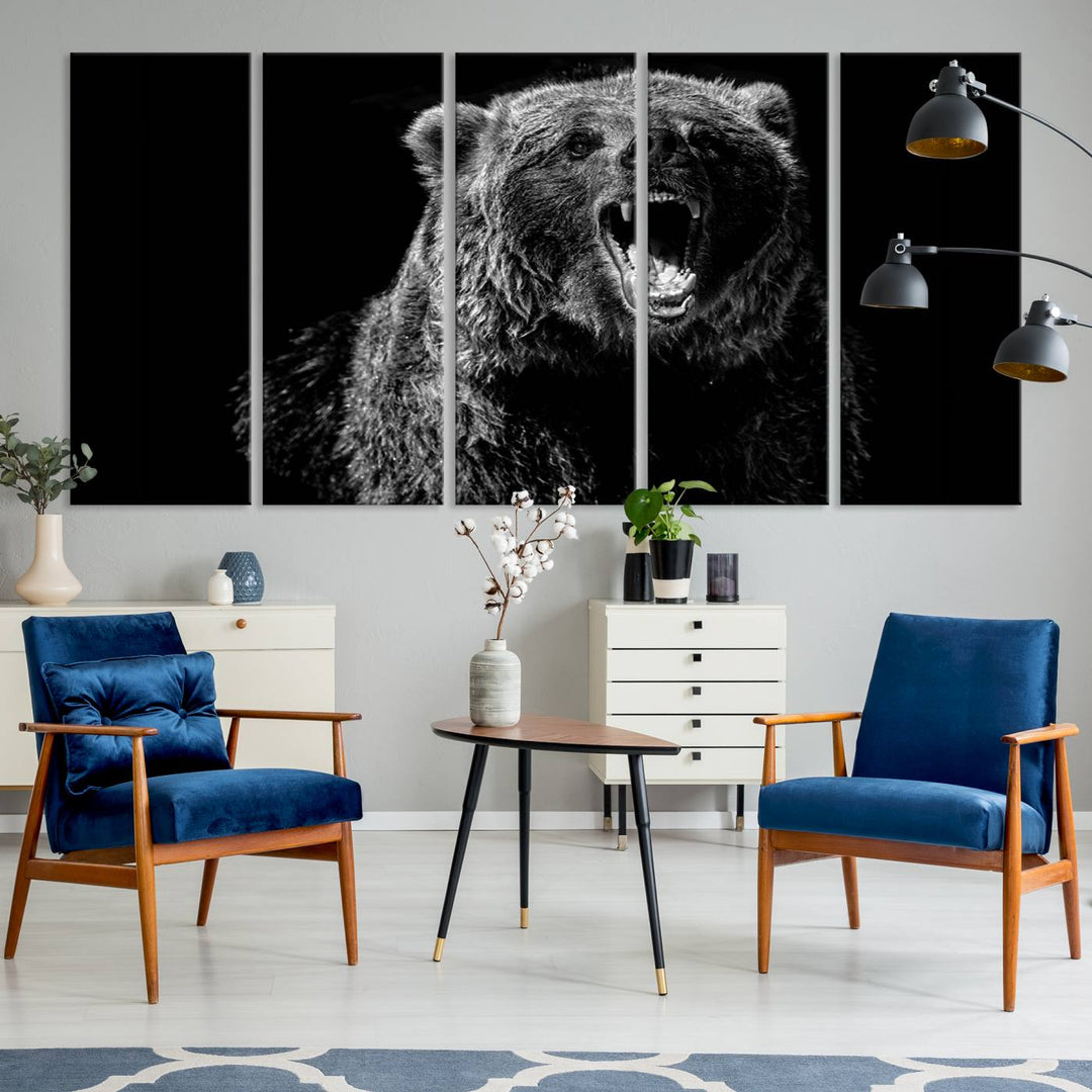 Black Grizzly Bear Canvas Wall Art for Farmhouse Wall Decor