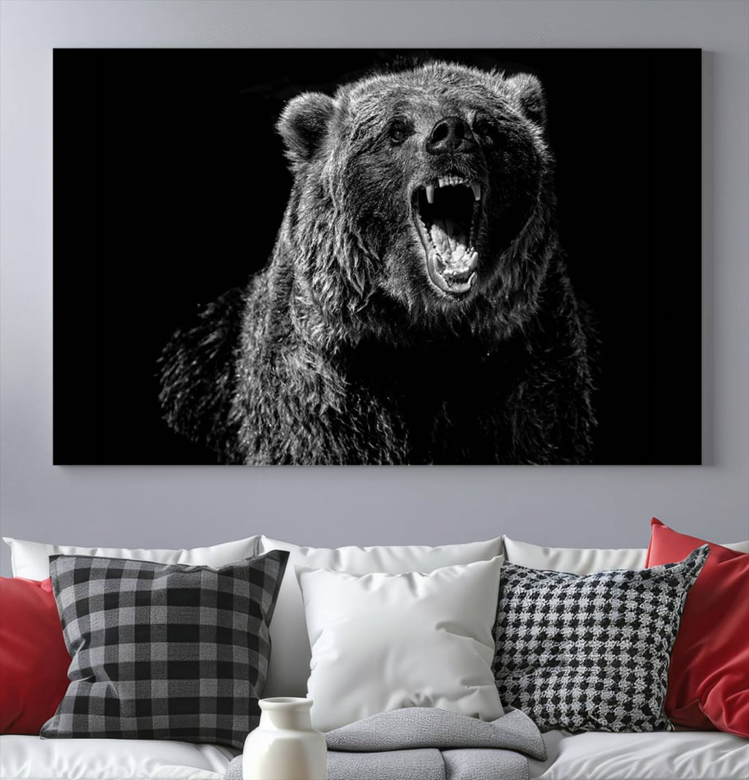 Black Grizzly Bear Canvas Wall Art for Farmhouse Wall Decor