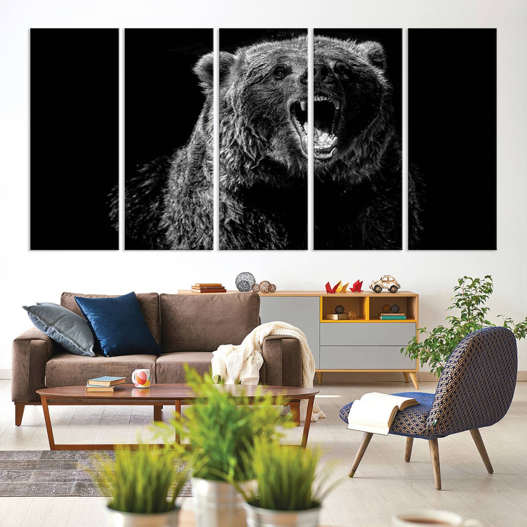 Black Grizzly Bear Canvas Wall Art for Farmhouse Wall Decor