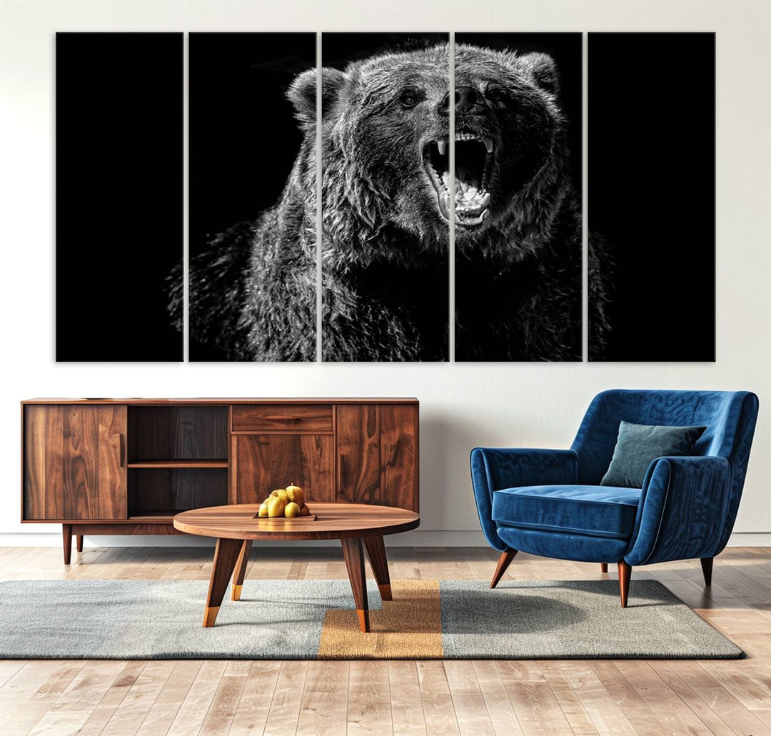 Black Grizzly Bear Canvas Wall Art for Farmhouse Wall Decor