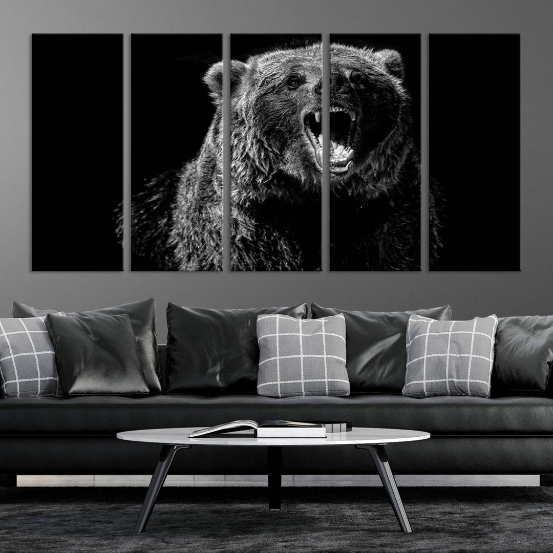 Black Grizzly Bear Canvas Wall Art for Farmhouse Wall Decor