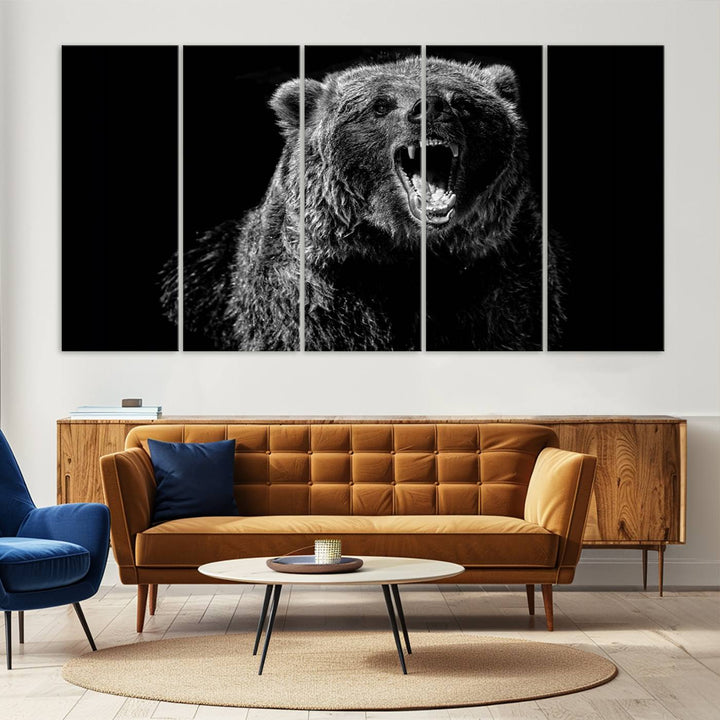 Black Grizzly Bear Canvas Wall Art for Farmhouse Wall Decor