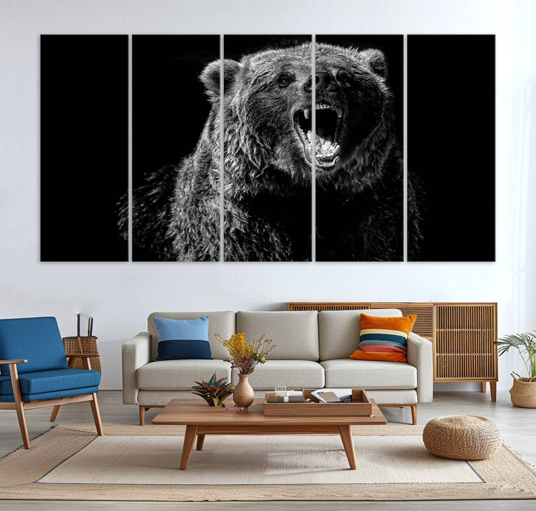 Black Grizzly Bear Canvas Wall Art for Farmhouse Wall Decor