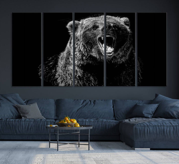 Black Grizzly Bear Canvas Wall Art for Farmhouse Wall Decor