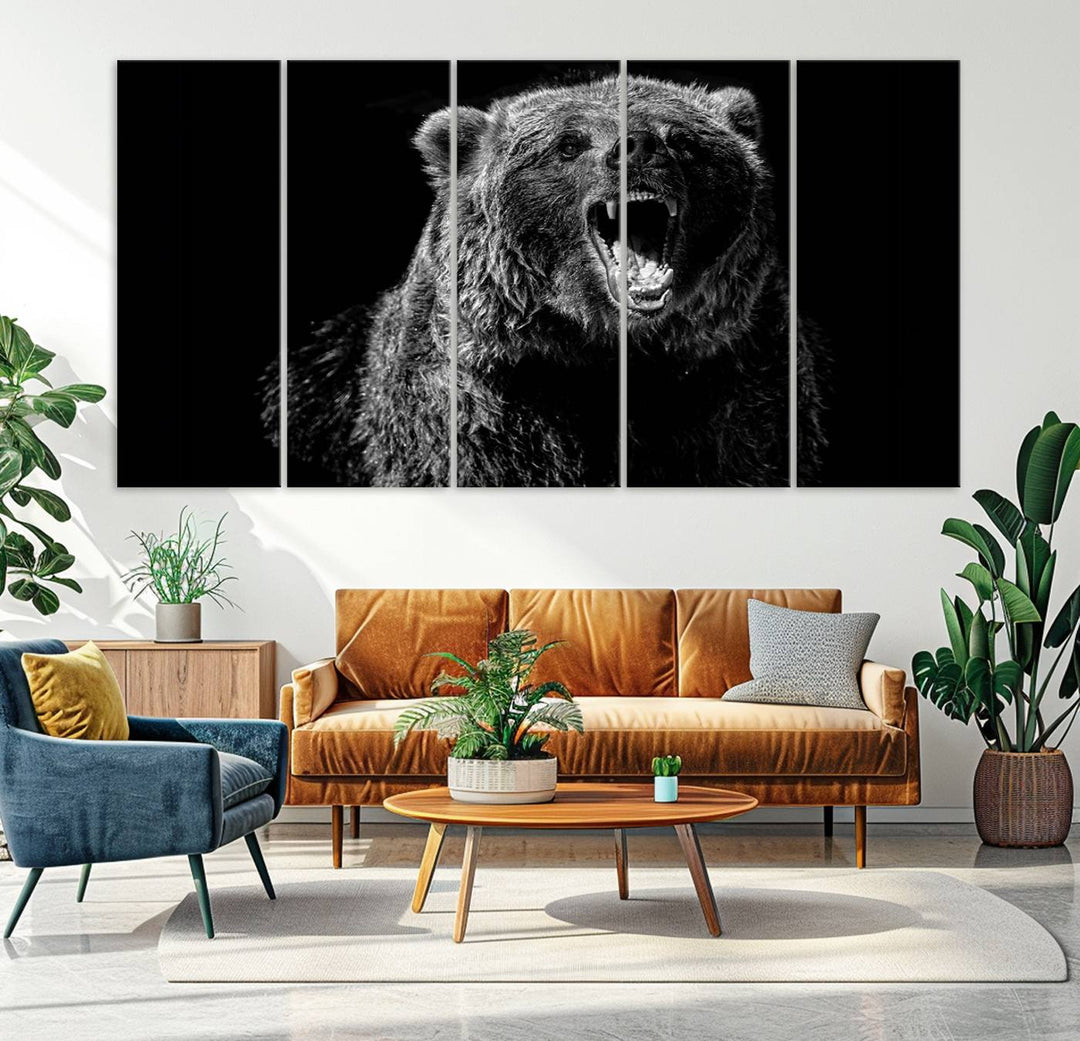 Black Grizzly Bear Canvas Wall Art for Farmhouse Wall Decor