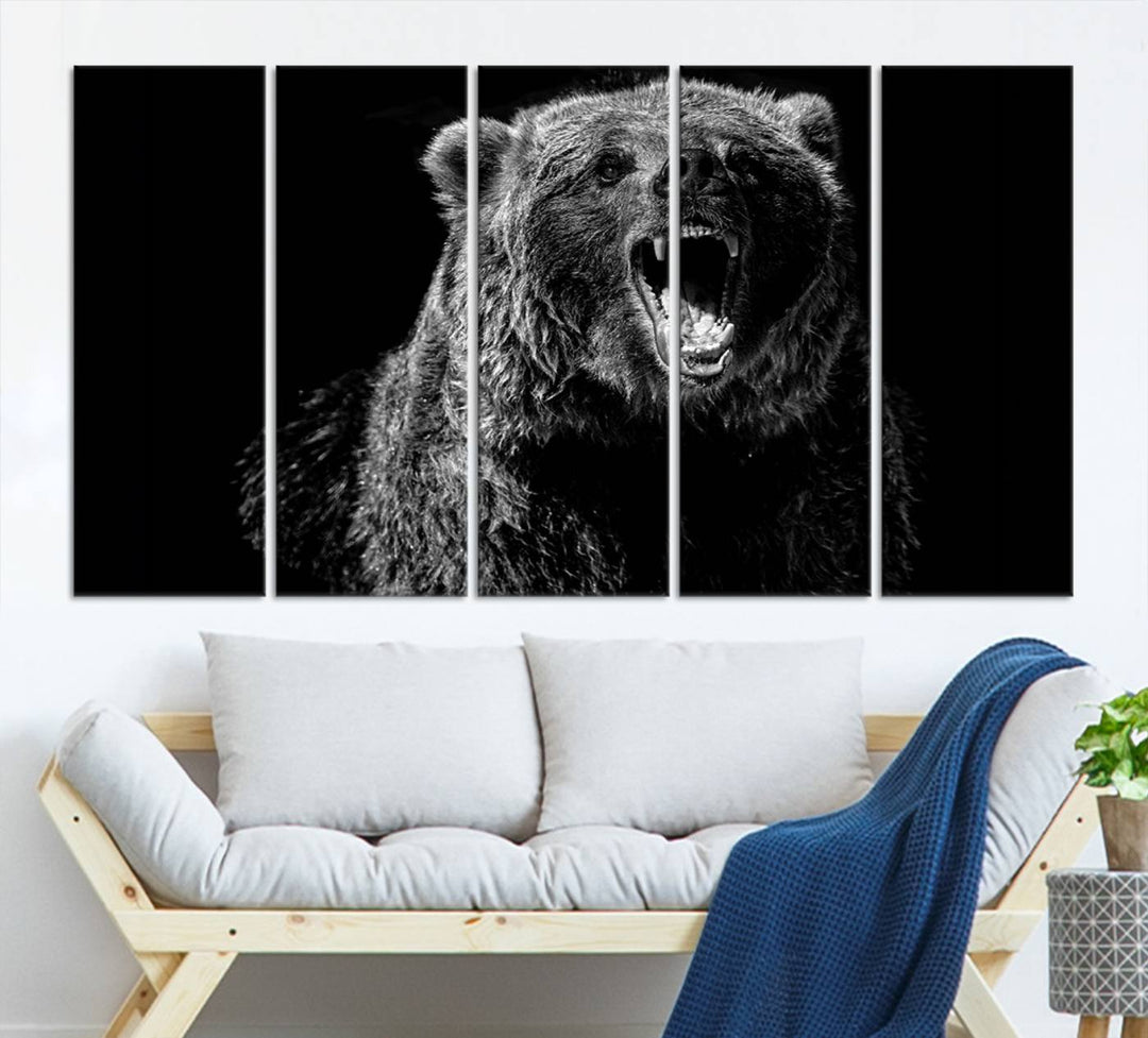 Black Grizzly Bear Canvas Wall Art for Farmhouse Wall Decor