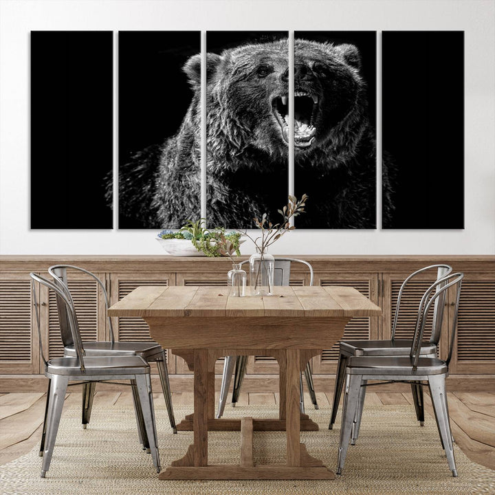 Black Grizzly Bear Canvas Wall Art for Farmhouse Wall Decor