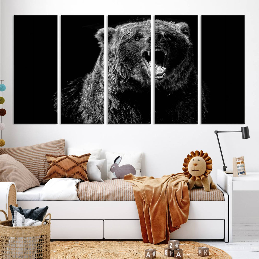 Black Grizzly Bear Canvas Wall Art for Farmhouse Wall Decor