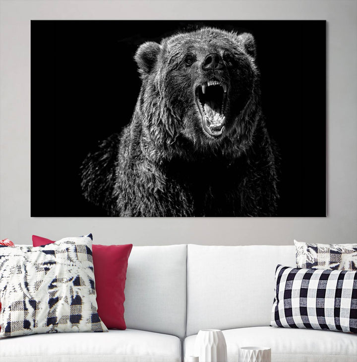 Black Grizzly Bear Canvas Wall Art for Farmhouse Wall Decor