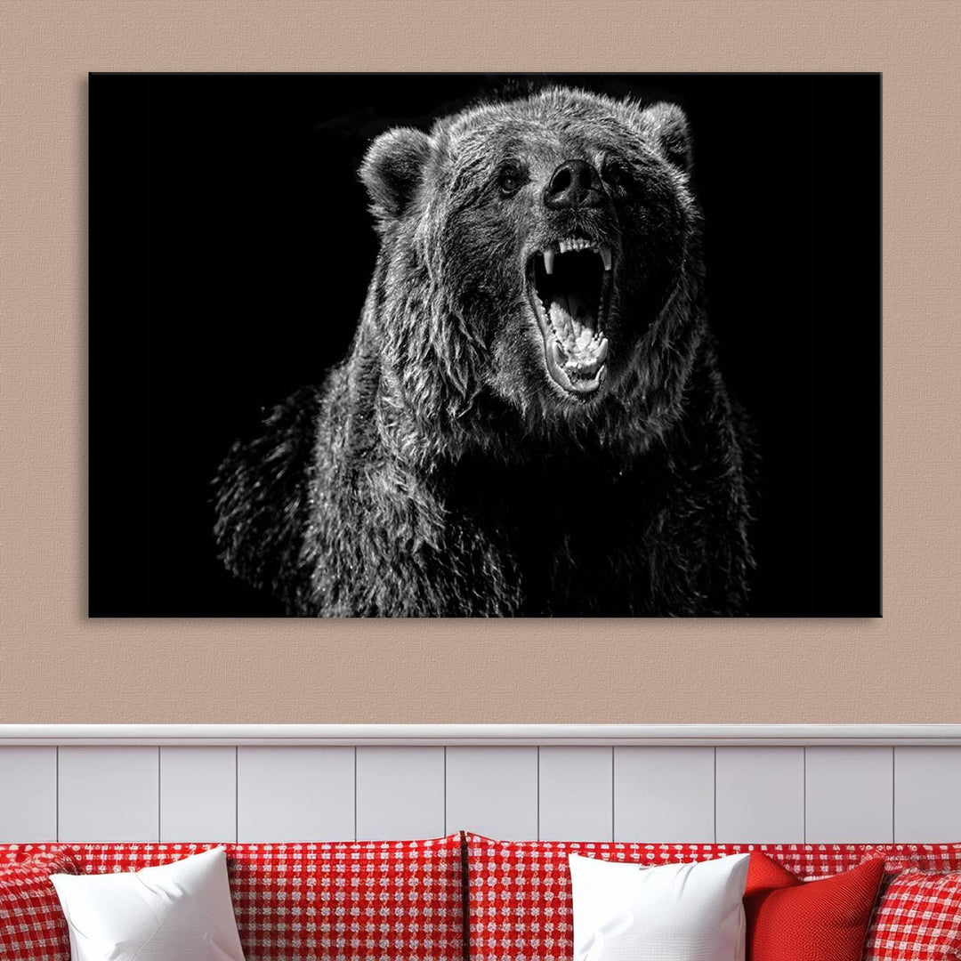 Black Grizzly Bear Canvas Wall Art for Farmhouse Wall Decor