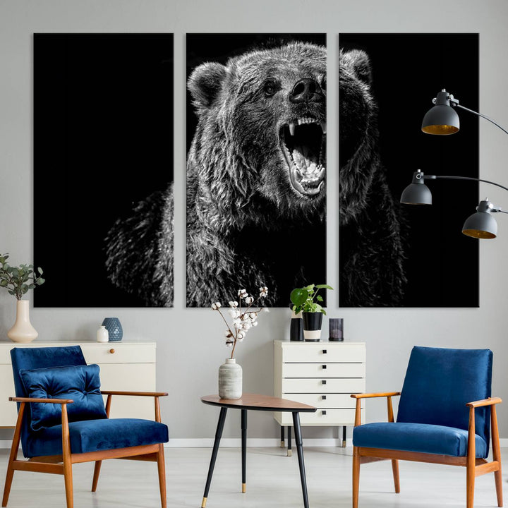 Black Grizzly Bear Canvas Wall Art for Farmhouse Wall Decor