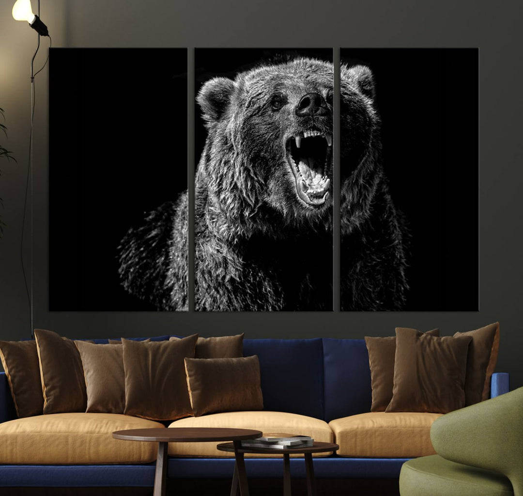 Black Grizzly Bear Canvas Wall Art for Farmhouse Wall Decor