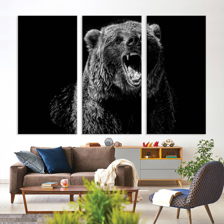 Black Grizzly Bear Canvas Wall Art for Farmhouse Wall Decor