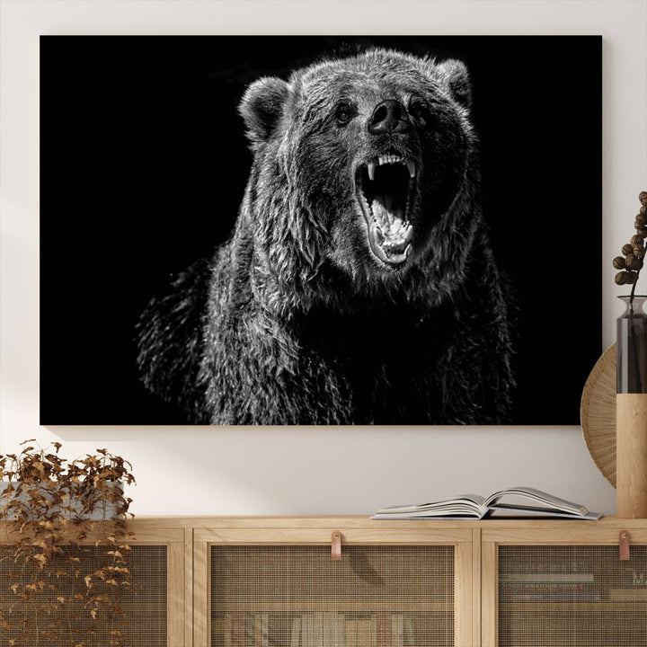 Black Grizzly Bear Canvas Wall Art for Farmhouse Wall Decor