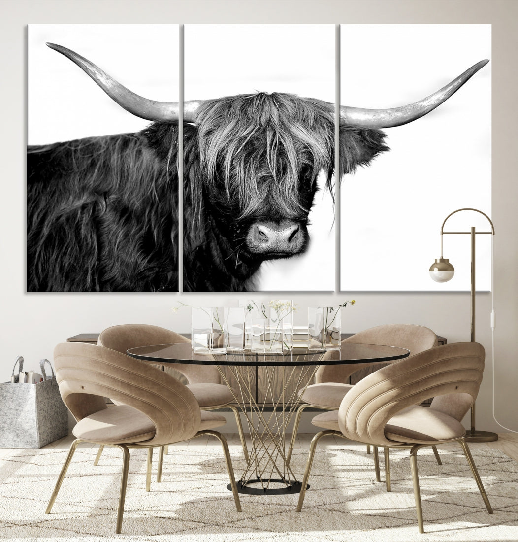 Black White Highland Cow Wall Art Canvas Print Animal Picture Canvas Wall Decor