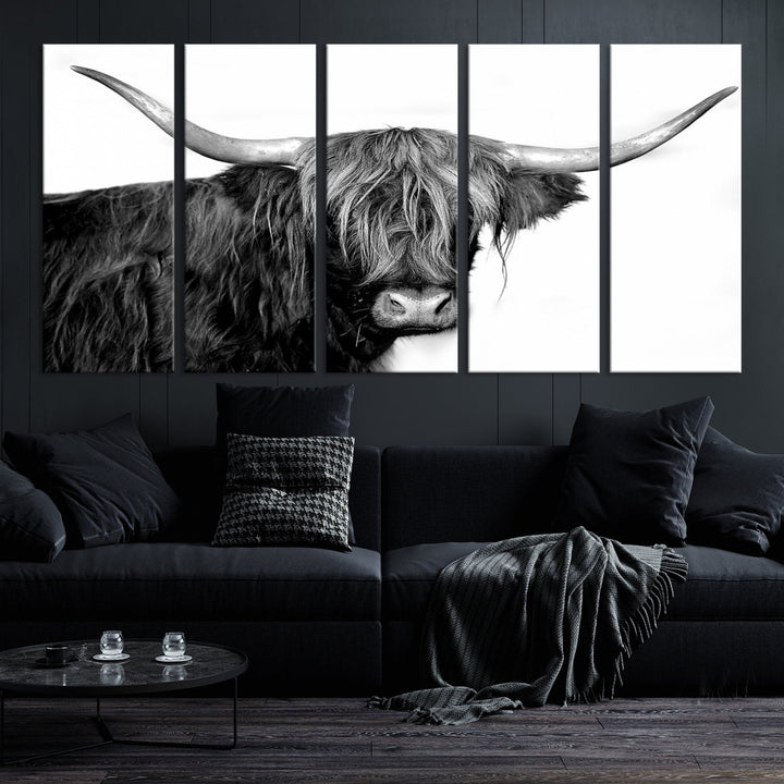 Black White Highland Cow Wall Art Canvas Print Animal Picture Canvas Wall Decor