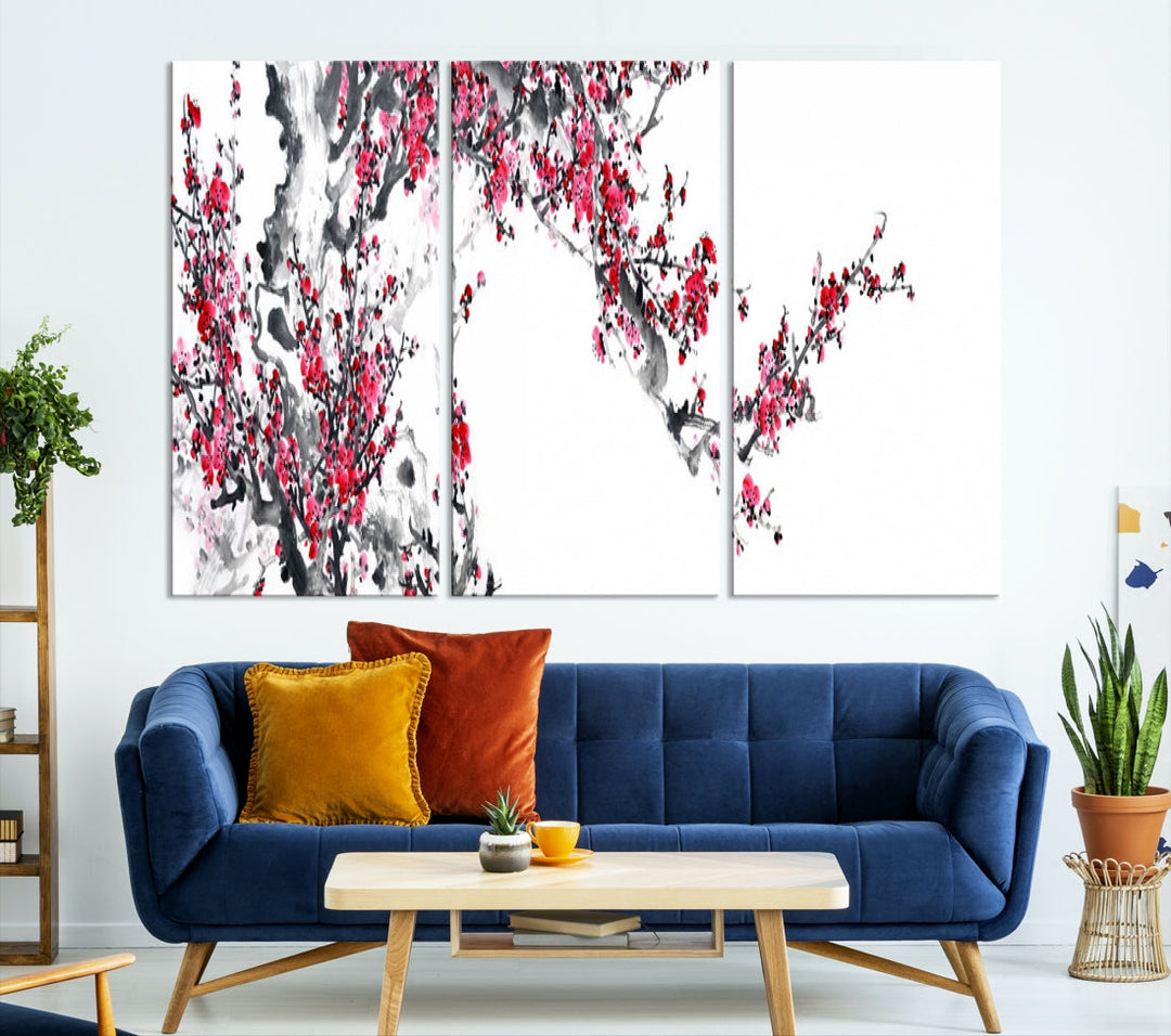 Blossoming Cherry Wall Art Japanese Painting Canvas Art Print