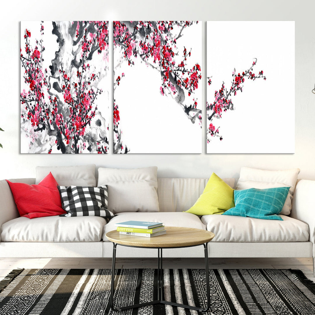 Blossoming Cherry Wall Art Japanese Painting Canvas Art Print