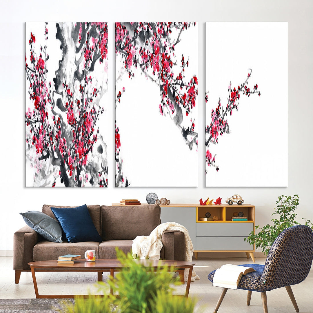 Blossoming Cherry Wall Art Japanese Painting Canvas Art Print