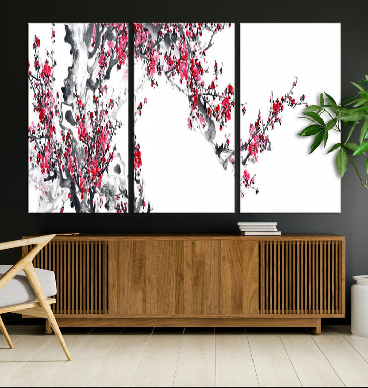 Blossoming Cherry Wall Art Japanese Painting Canvas Art Print