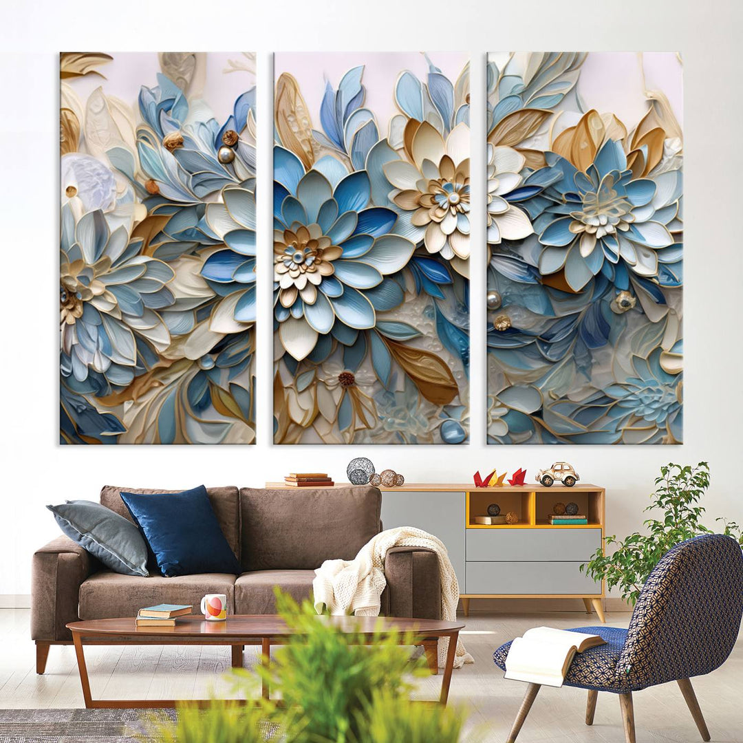 Blu Abstract Flower Wall Art Canvas Print