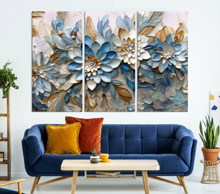 Blu Abstract Flower Wall Art Canvas Print