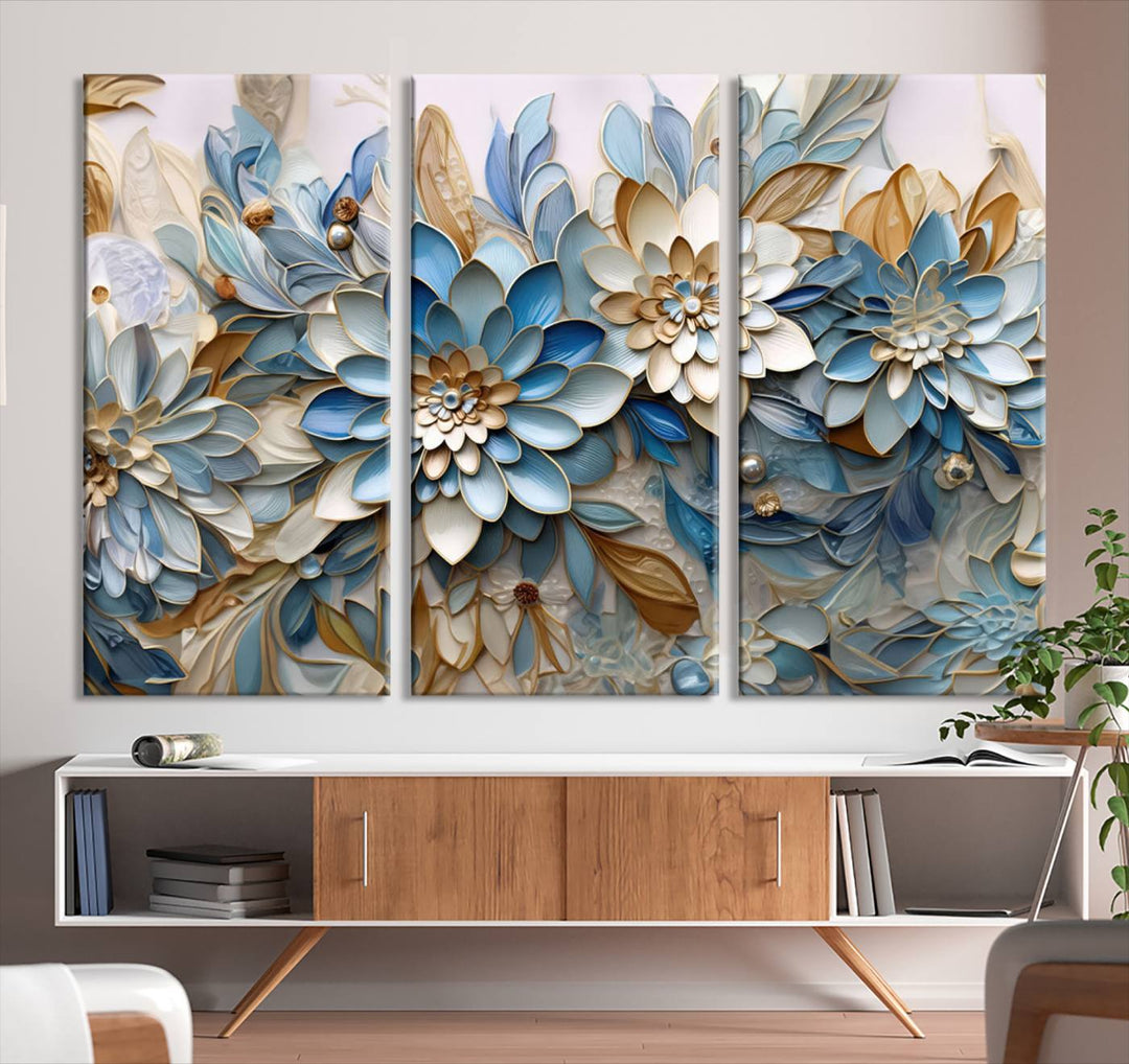 Blu Abstract Flower Wall Art Canvas Print