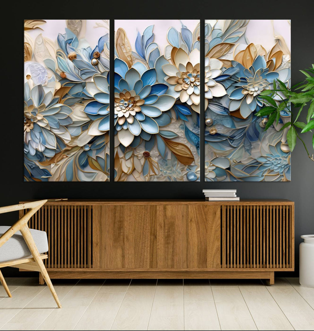 Blu Abstract Flower Wall Art Canvas Print