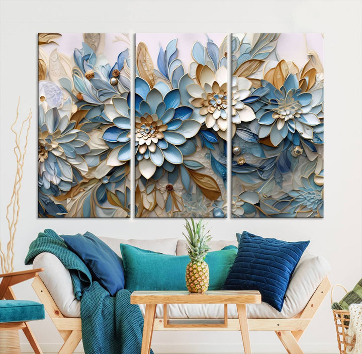 Blu Abstract Flower Wall Art Canvas Print