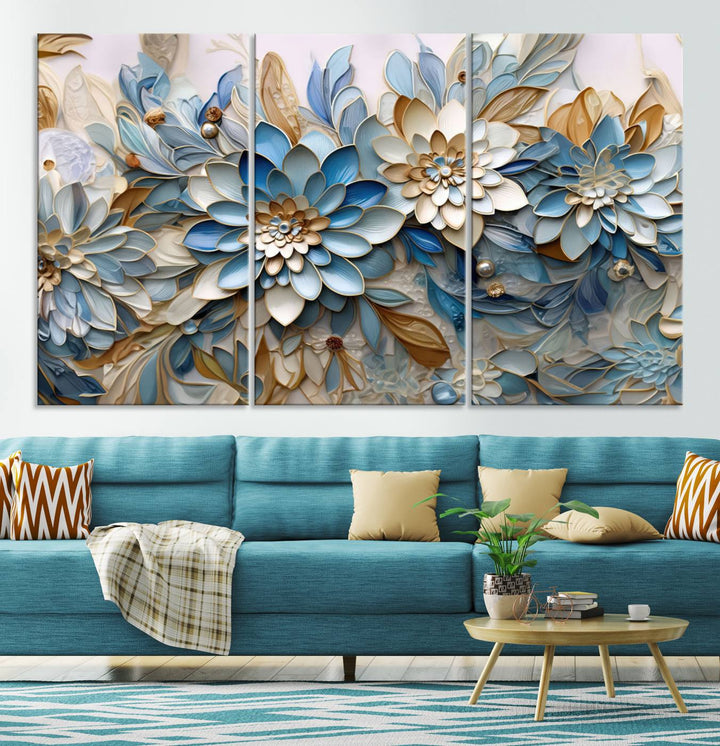 Blu Abstract Flower Wall Art Canvas Print