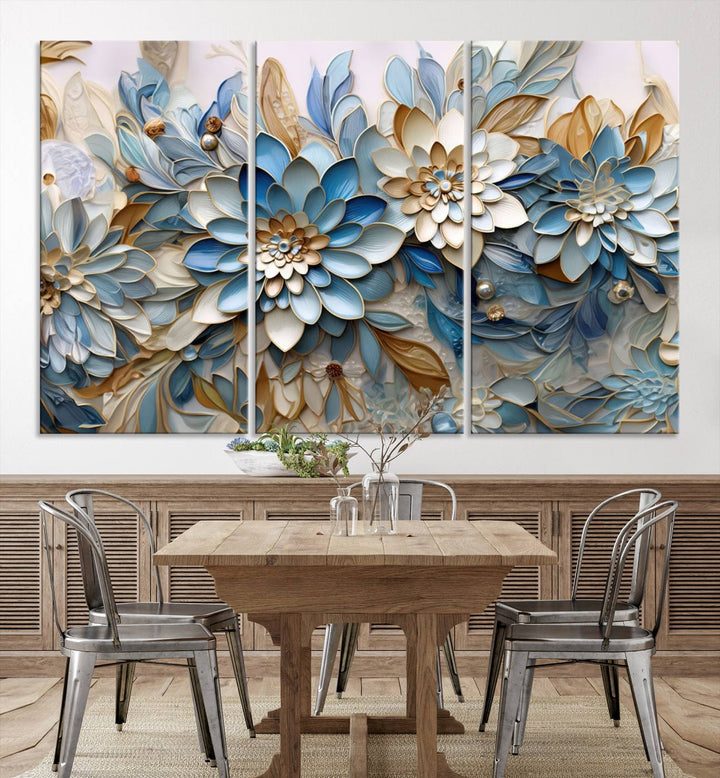 Blu Abstract Flower Wall Art Canvas Print