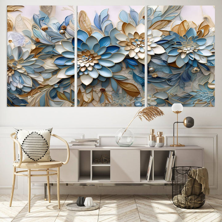 Blu Abstract Flower Wall Art Canvas Print