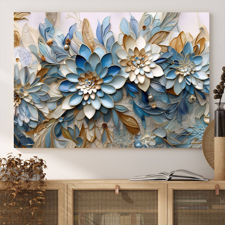 Blu Abstract Flower Wall Art Canvas Print