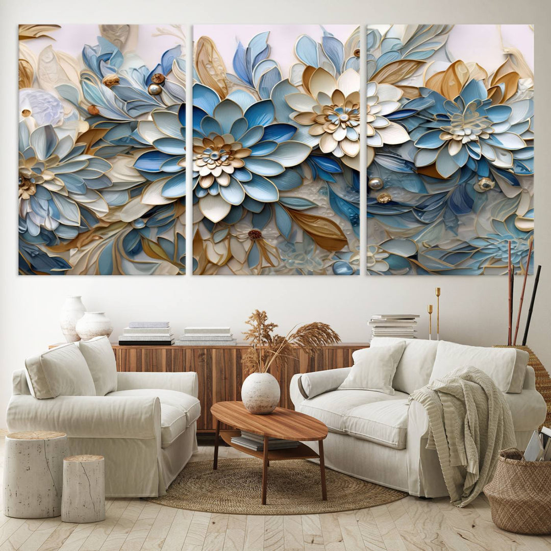 Blu Abstract Flower Wall Art Canvas Print