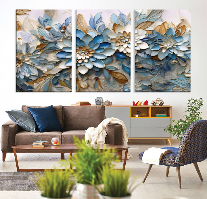 Blu Abstract Flower Wall Art Canvas Print