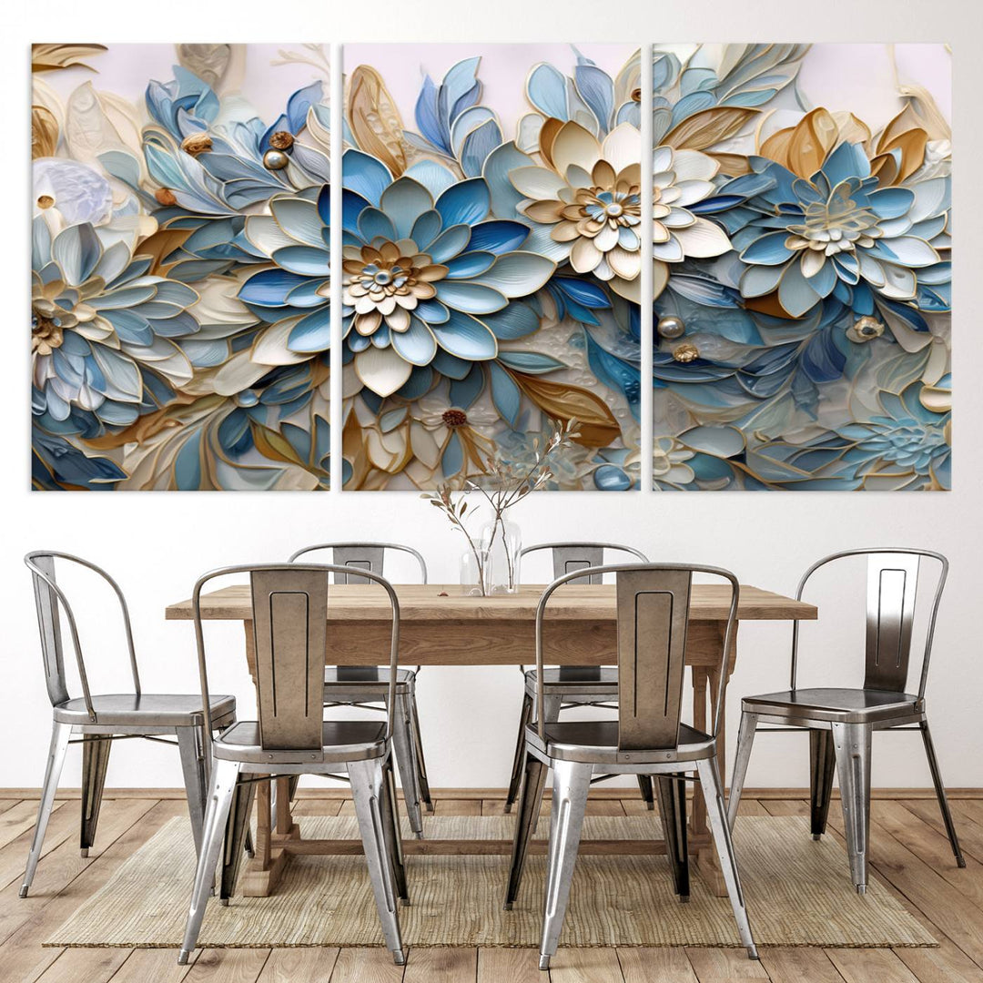 Blu Abstract Flower Wall Art Canvas Print